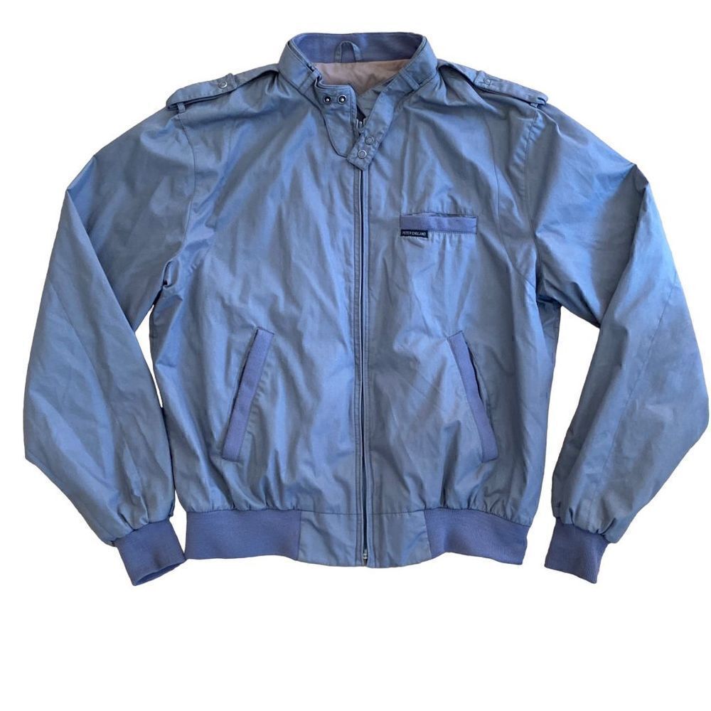 Peter England Jacket Size M Cafe Racer Gray Cotton Zip Front Lined Vintage